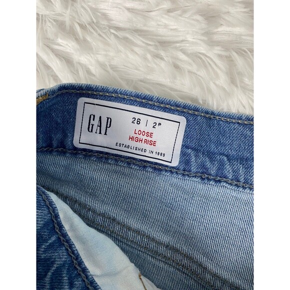 GAP Loose Fit High Rise Jeans Women's Size 26 2P Blue Distressed - Picture 7 of 15